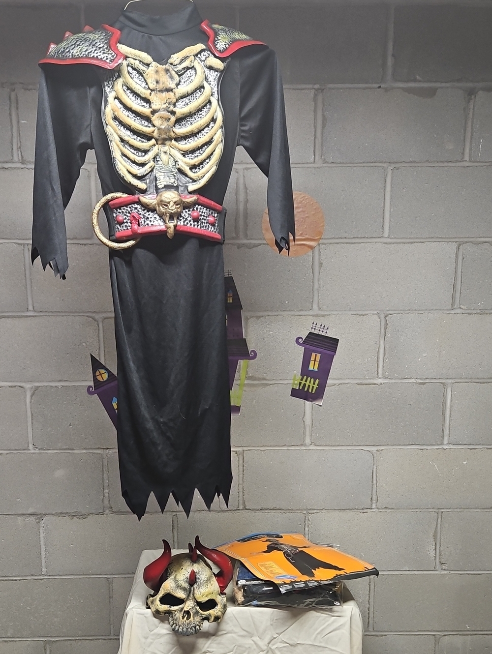 Skull Ribcage Devil Kids Costume - Black and Red